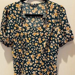 Shein NWOT Green and yellow floral dress